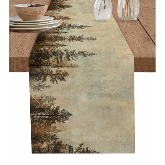 Ldtrchee Forest Tree Table Runner 48 Inches, Modern Vintage Winter Fall Natural Plant Bed Runner Dresser Scarves Tabletop for Indoor Outdoor Parties/Ceremony/Banquet, 13" x 48"
