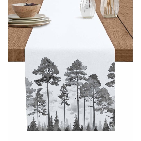 Ldtrchee Forest Trees Table Runner 72 Inches, Chinese Pine Branches Watercolor Plant Bed Runner Dresser Scarves Tabletop for Indoor Outdoor Parties/Ceremony/Banquet, 13" x 72"