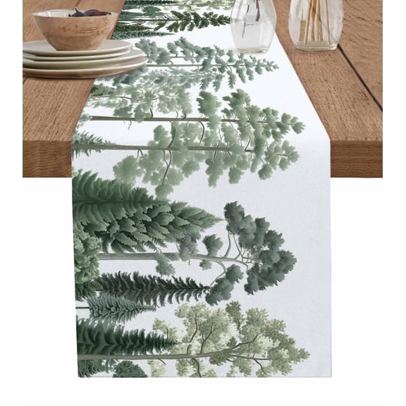 Ldtrchee Forests Tree Table Runner 36 Inches, Chinese Nature Green Pine Maple Trees Bed Runner Dresser Scarves Tabletop for Indoor Outdoor Parties/Ceremony/Banquet, 13"x 36"