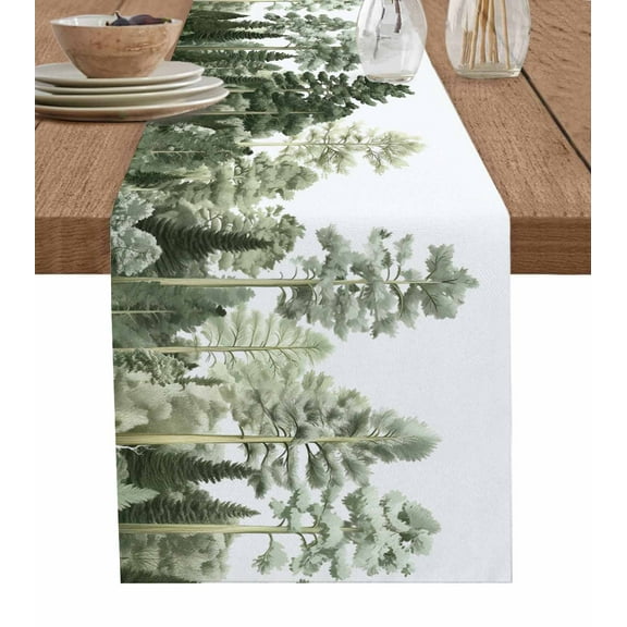 Ldtrchee Forests Tree Table Runner 36 Inches, Nature Pine Maple Trees Pure Green Plant Bed Runner Dresser Scarves Tabletop for Indoor Outdoor Parties/Ceremony/Banquet, 13"x 36"