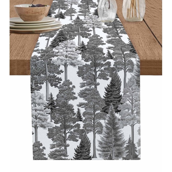 Ldtrchee Forests Tree Table Runner 48 Inches, Grey Nature Plants Pine Maple Trees Bed Runner Dresser Scarves Tabletop for Indoor Outdoor Parties/Ceremony/Banquet, 13" x 48"