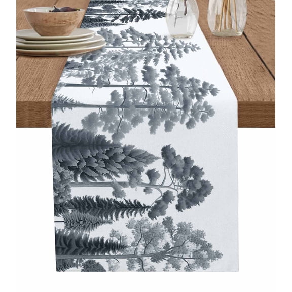 Ldtrchee Forests Tree Table Runner 72 Inches, Chinese Scenery Nature Pine Maple Trees Bed Runner Dresser Scarves Tabletop for Indoor Outdoor Parties/Ceremony/Banquet, 14" x 72"