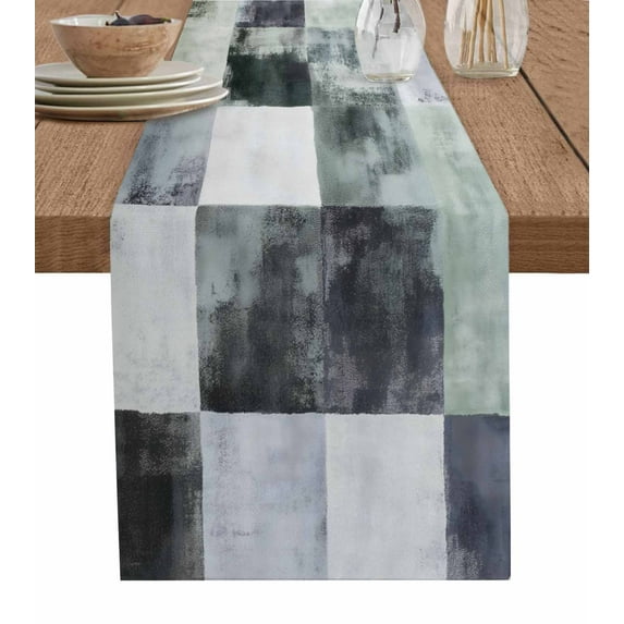 Ldtrchee Gray Green Black Table Runner 60 Inches, Ombre Color Block Modern Abstract Bed Runner Dresser Scarves Tabletop for Indoor Outdoor Parties/Ceremony/Banquet, 13" x 60"