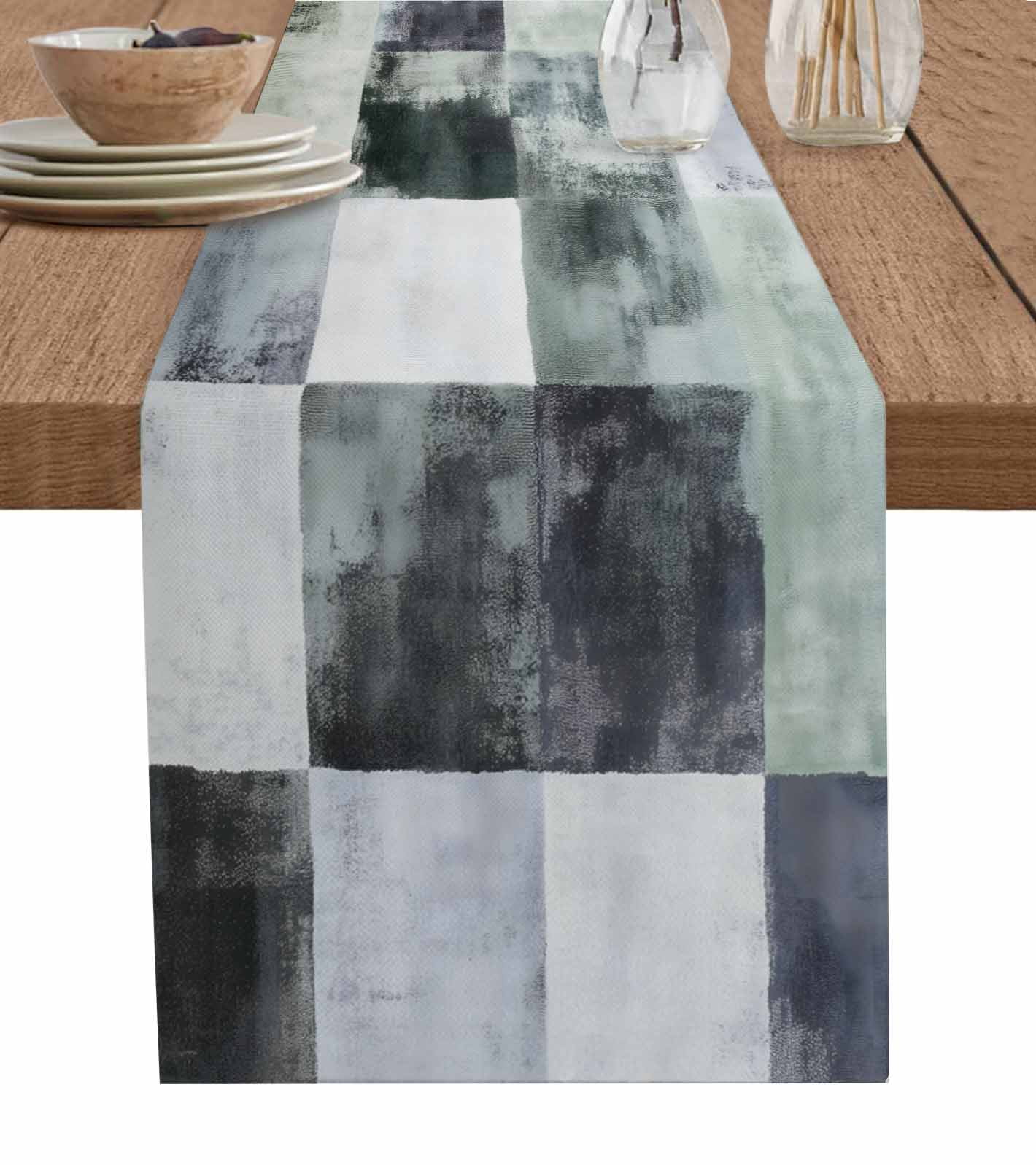 Ldtrchee Gray Green Black Table Runner 72 Inches, Ombre Color Block ...