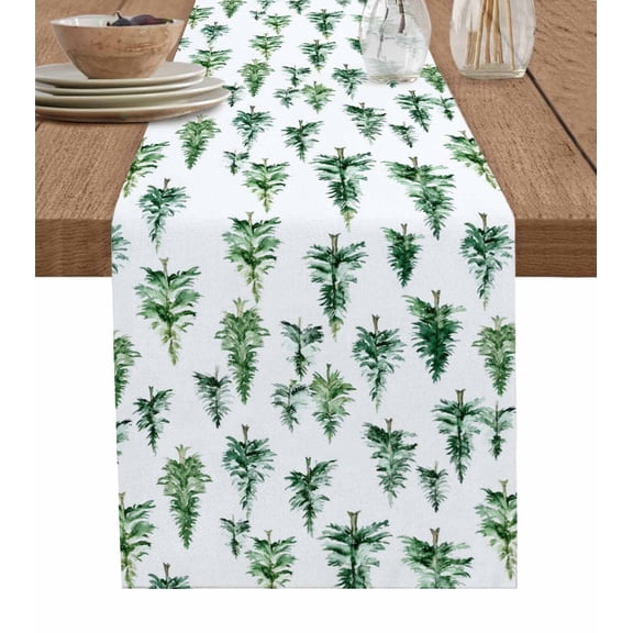 Ldtrchee Green Christmas Tree Table Runner 60 Inches, Xmas Tree Watercolor Bed Runner Dresser Scarves Tabletop for Indoor Outdoor Parties/Ceremony/Banquet, 13" x 60"