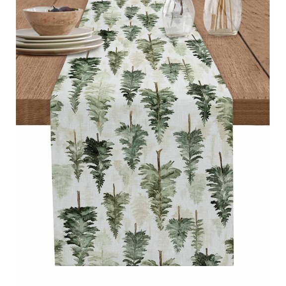 Ldtrchee Green Christmas Tree Table Runner 72 Inches, Watercolor Xmas Tree Rustic Bed Runner Dresser Scarves Tabletop for Indoor Outdoor Parties/Ceremony/Banquet, 13" x 72"