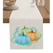 Ldtrchee Green Pumpkins Fall Table Runner 36 Inches, Thankgiving Mapl Leaf Rustic Bed Runner Dresser Scarves Tabletop for Indoor Outdoor Parties/Ceremony/Banquet, 13"x 36"