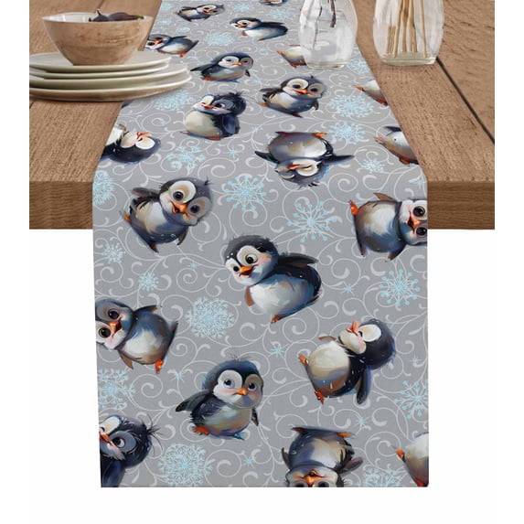 Ldtrchee Grey Christmas Table Runner 108 Inches, Watercolor Xmas Snowflake Bed Runner Dresser Scarves Tabletop for Indoor Outdoor Parties/Ceremony/Banquet, 13"x 108"
