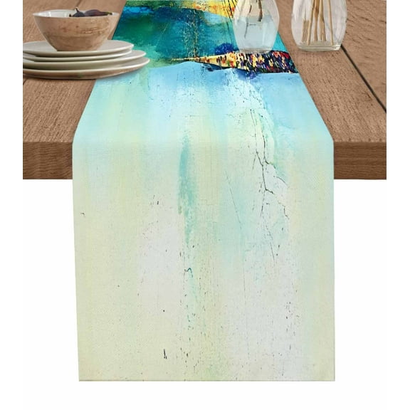 Ldtrchee Modern Oil Painting Table Runner 36 Inches, Abstract Aesthetics Country Bed Runner Dresser Scarves Tabletop for Indoor Outdoor Parties/Ceremony/Banquet, 13"x 36"