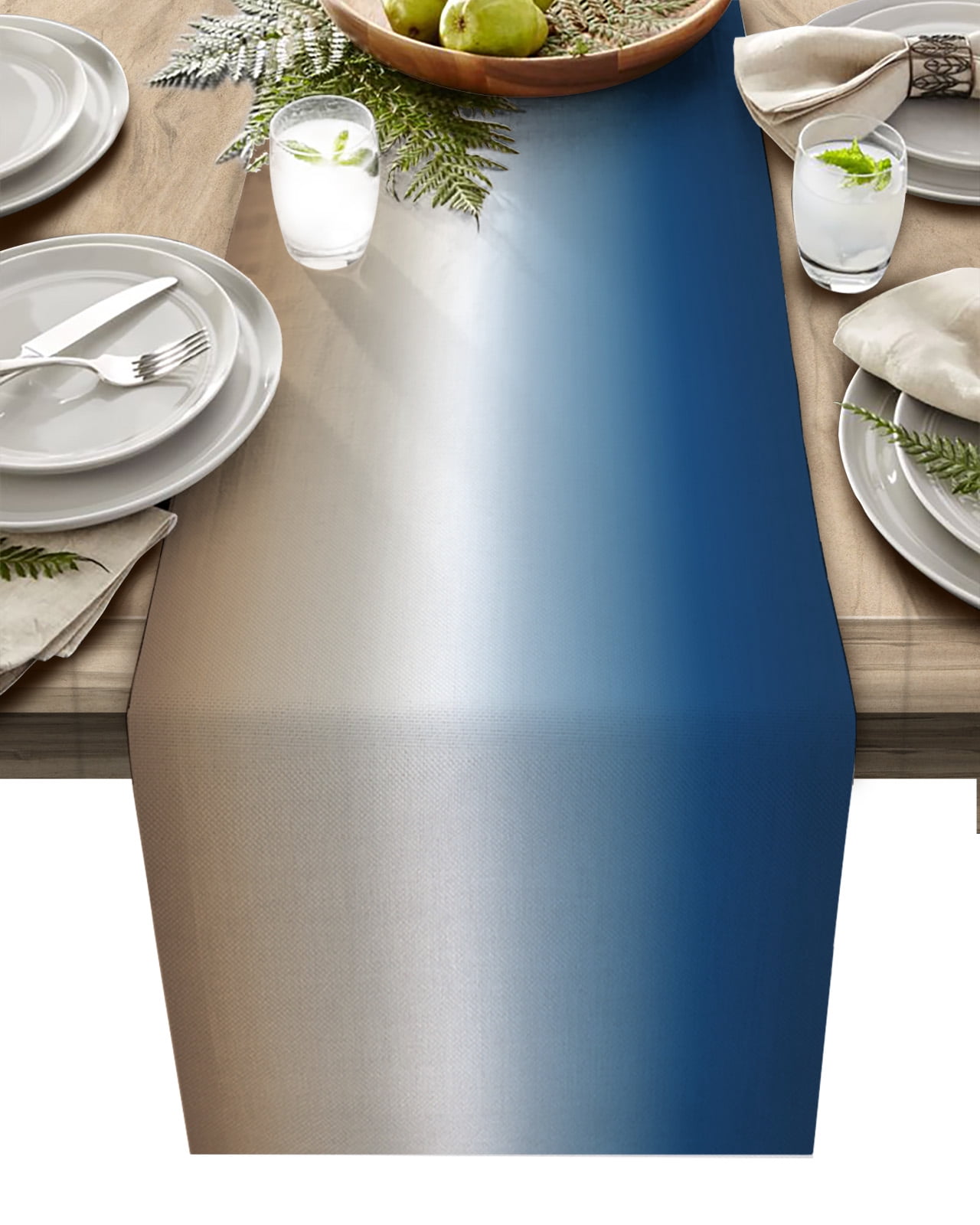 Ldtrchee Modern Ombre Colored, Table Runner 90 Inches, Abstract Ombre Blue Khaki Bed Runner Dresser Scarves Tabletop for Indoor Outdoor Parties/Ceremony/Banquet, 13" x 90"