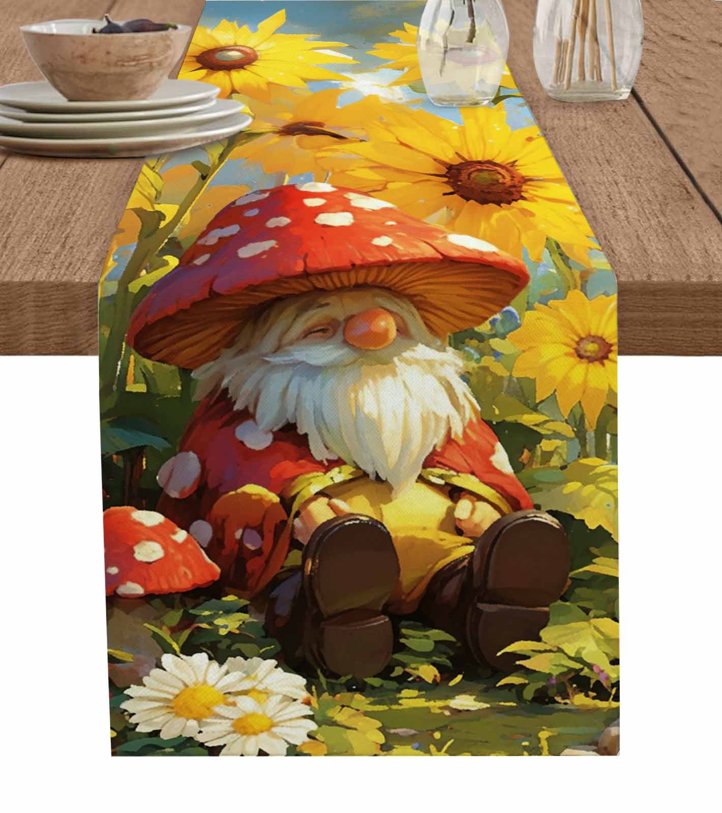 Ldtrchee Mushroom Gnomes Table Runner 72 Inches, Watercolor Summer ...