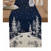 Ldtrchee Navy Blue Christmas Table Runner 36 Inches, Christmas Tree Xmas Snowflake Bed Runner Dresser Scarves Tabletop for Indoor Outdoor Parties/Ceremony/Banquet, 13"x 36"