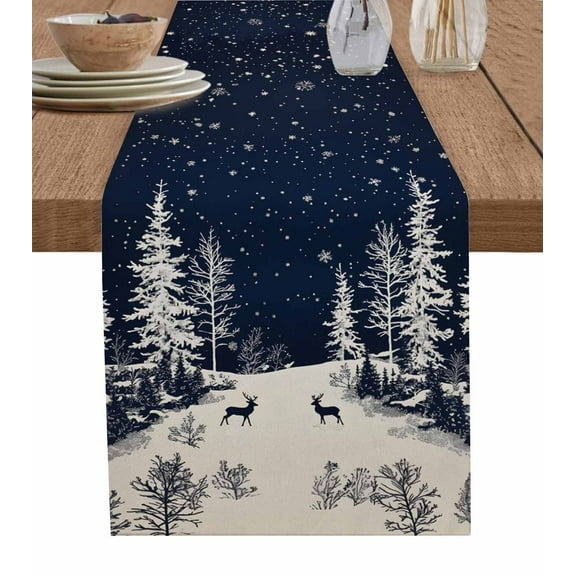 Ldtrchee Navy Blue Christmas Table Runner 72 Inches, Christmas Tree Xmas Snowflake Bed Runner Dresser Scarves Tabletop for Indoor Outdoor Parties/Ceremony/Banquet, 18" x 72"