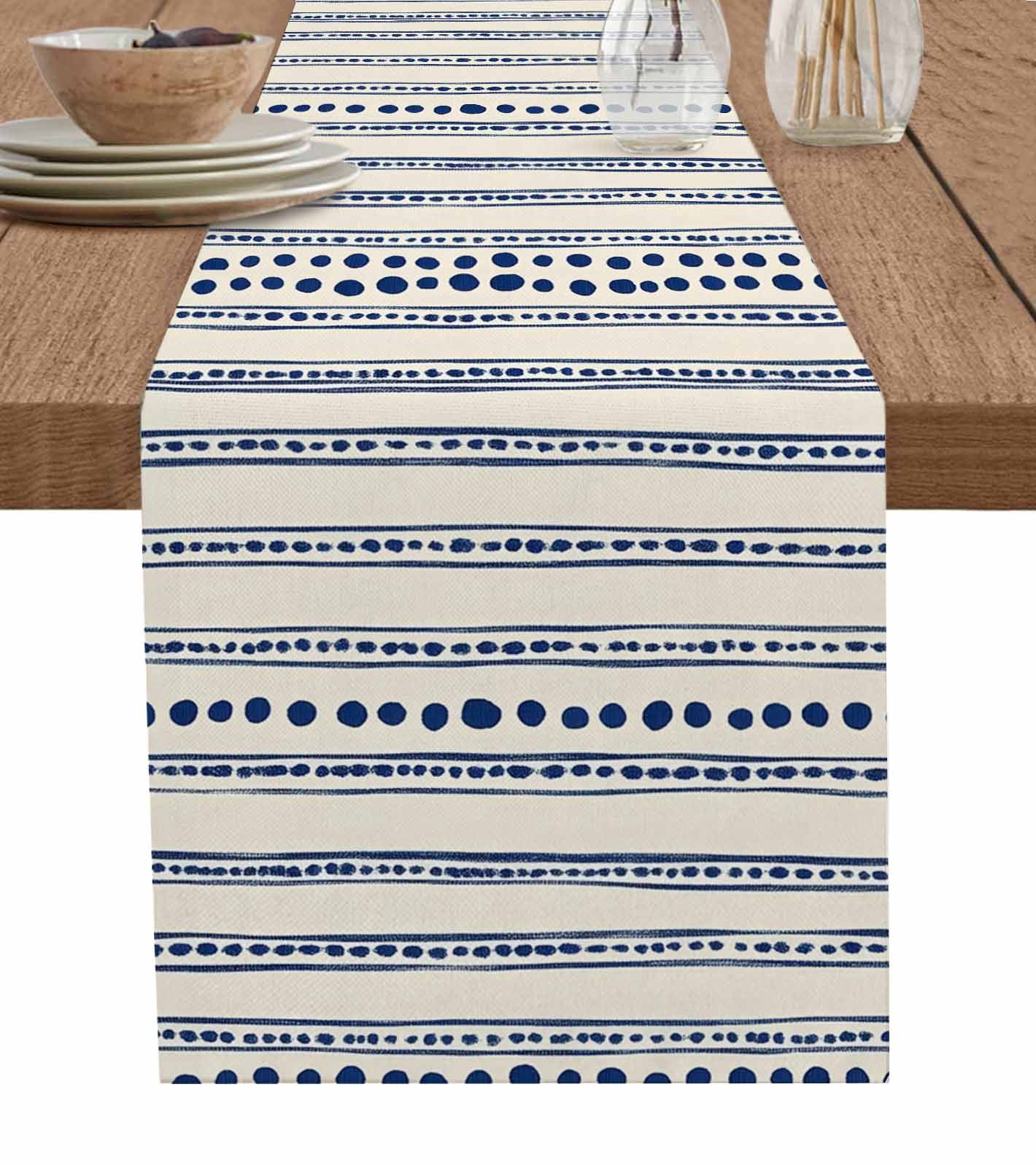 Ldtrchee Navy Blue Table Runner 36 Inches, Modern Geometric Abstract Art Striped Bed Runner Dresser Scarves Tabletop for Indoor Outdoor Parties/Ceremony/Banquet, 13"x 36"