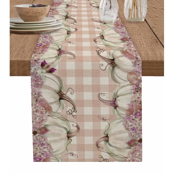 Ldtrchee Orange Plaid Fall Table Runner 48 Inches, Rustic Pumpkins Thanksgiving Bed Runner Dresser Scarves Tabletop for Indoor Outdoor Parties/Ceremony/Banquet, 13" x 48"