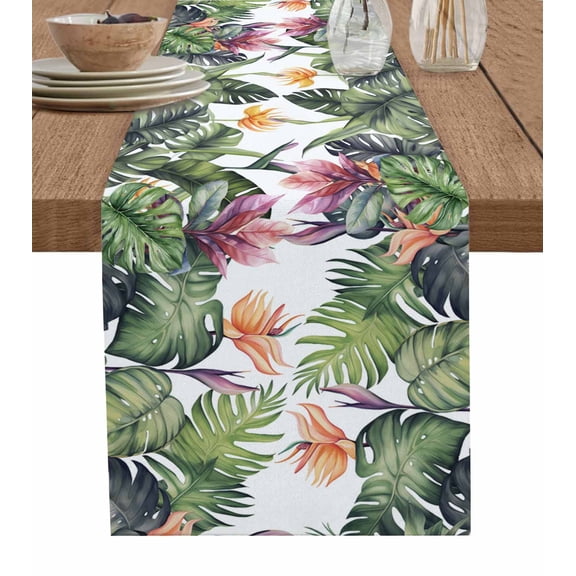 Ldtrchee Palm Leaves Table Runner 48 Inches, Summer Botanical Tropical Plants Bed Runner Dresser Scarves Tabletop for Indoor Outdoor Parties/Ceremony/Banquet, 13" x 48"