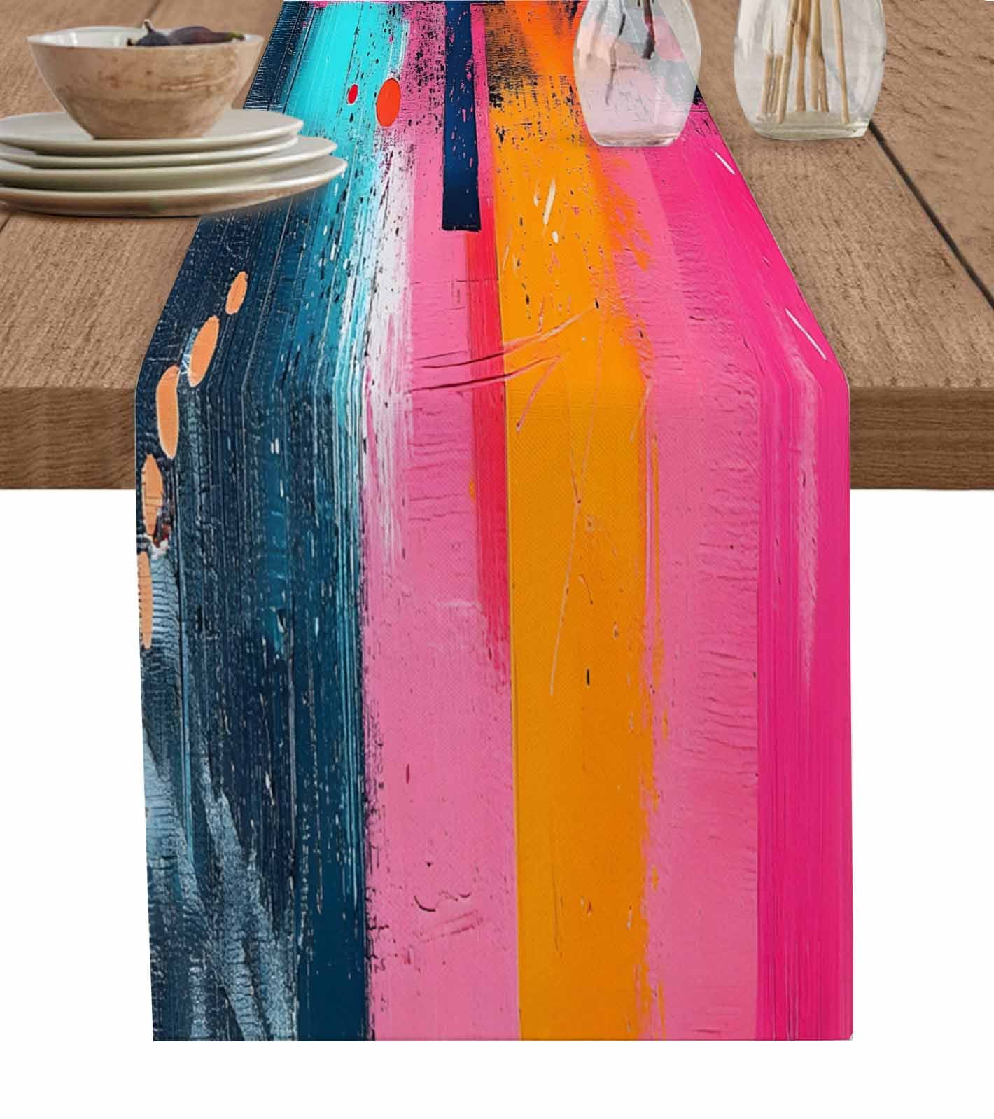 Ldtrchee Pink Abstract Art Table Runner 72 Inches, Modern Oil Painting ...