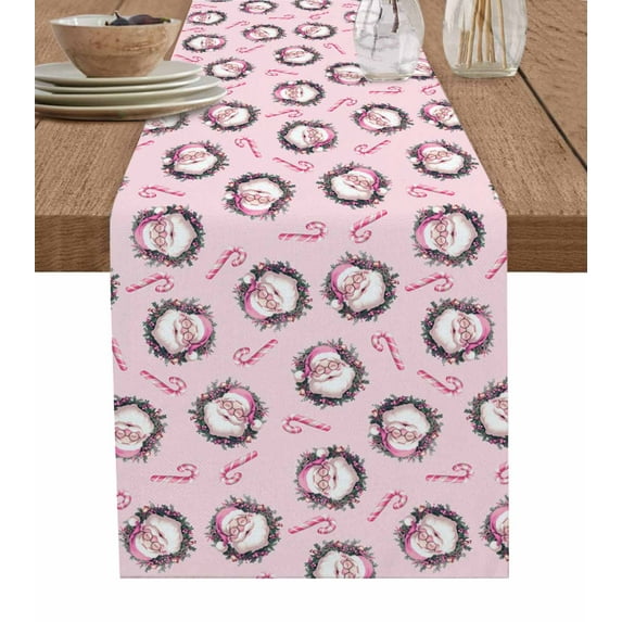 Ldtrchee Pink Christmas Table Runner 108 Inches, Santa Candy Snowflake Xmas Bed Runner Dresser Scarves Tabletop for Indoor Outdoor Parties/Ceremony/Banquet, 13"x 108"