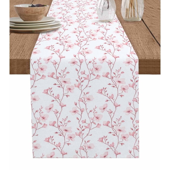 Ldtrchee Pink Floral Table Runner 108 Inches, Country Tree Branches Botanical Plant Bed Runner Dresser Scarves Tabletop for Indoor Outdoor Parties/Ceremony/Banquet, 13"x 108"