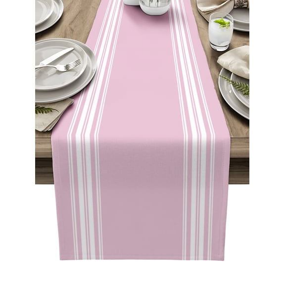Ldtrchee Pink Striped Table Runner 36 Inches, Luxurious White Stripes Modern Abstract Art Bed Runner Dresser Scarves Tabletop for Indoor Outdoor Parties/Ceremony/Banquet, 13"x 36"