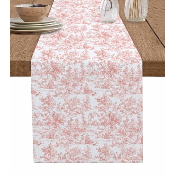 Ldtrchee Pink Tree Leaf Table Runner 36 Inches, Botanical Solid Plant Spring Summer Bed Runner Dresser Scarves Tabletop for Indoor Outdoor Parties/Ceremony/Banquet, 13"x 36"