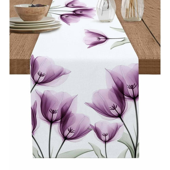 Ldtrchee Pink Tulip Table Runner 72 Inches, Spring Floral Pastoral Flower Aesthetics Bed Runner Dresser Scarves Tabletop for Indoor Outdoor Parties/Ceremony/Banquet, 13" x 72"
