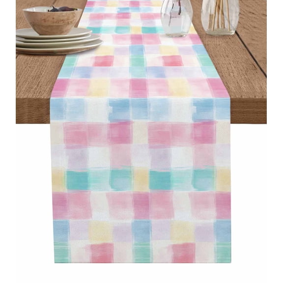 Ldtrchee Punk Blue Check Table Runner 48 Inches, Boho Rainbow Minimalist Aesthetic Bed Runner Dresser Scarves Tabletop for Indoor Outdoor Parties/Ceremony/Banquet, 13" x 48"
