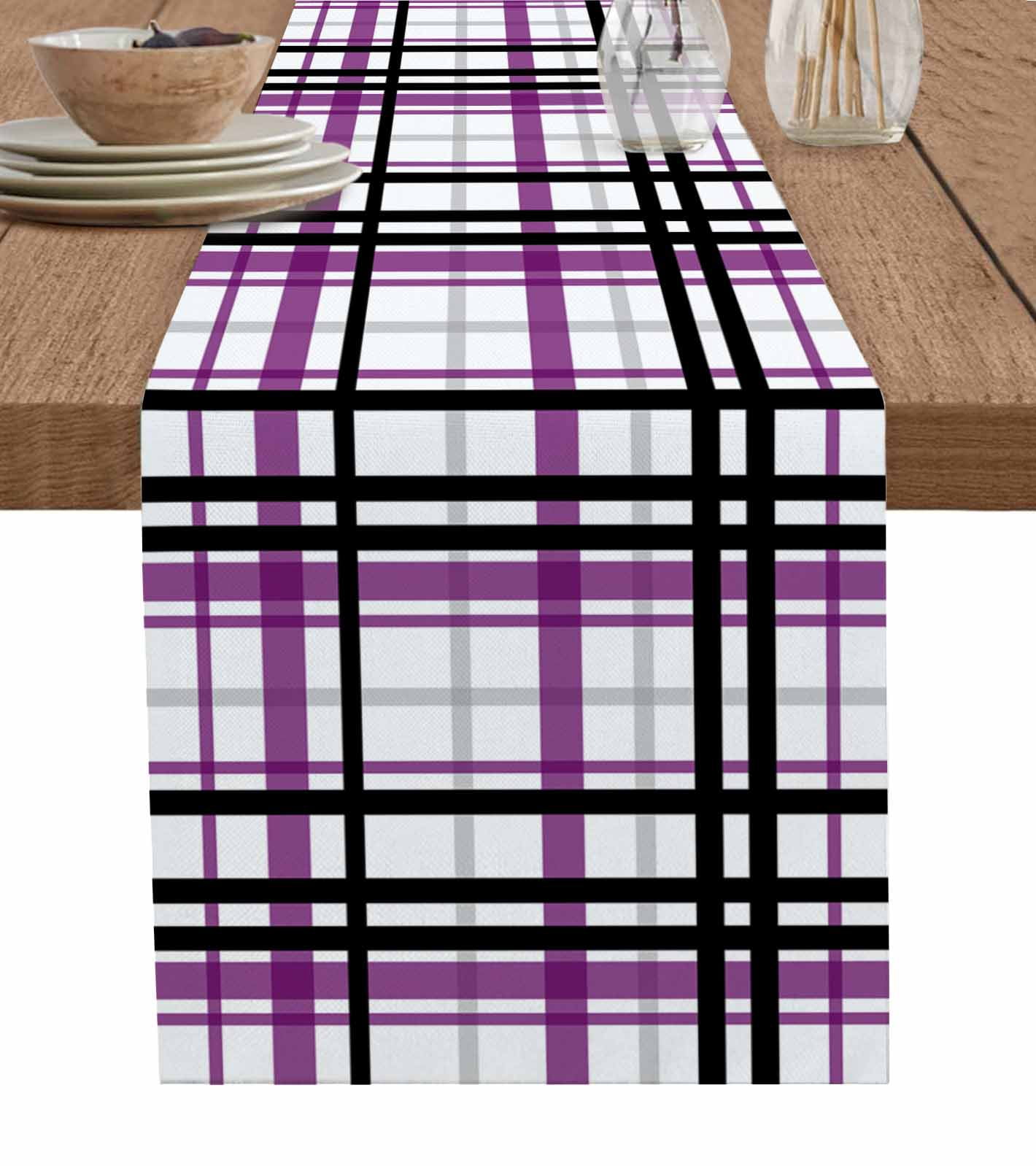 Ldtrchee Purple Black Plaid Table Runner 72 Inches, Farmhouse Purple Black Checkered Bed Runner Dresser Scarves Tabletop for Indoor Outdoor Parties/Ceremony/Banquet, 14" x 72"