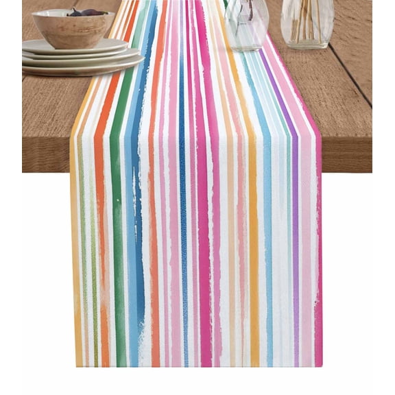 Ldtrchee Rainbow Striprs Table Runner 48 Inches, Gradient Modern Geometric Abstract Bed Runner Dresser Scarves Tabletop for Indoor Outdoor Parties/Ceremony/Banquet, 13" x 48"