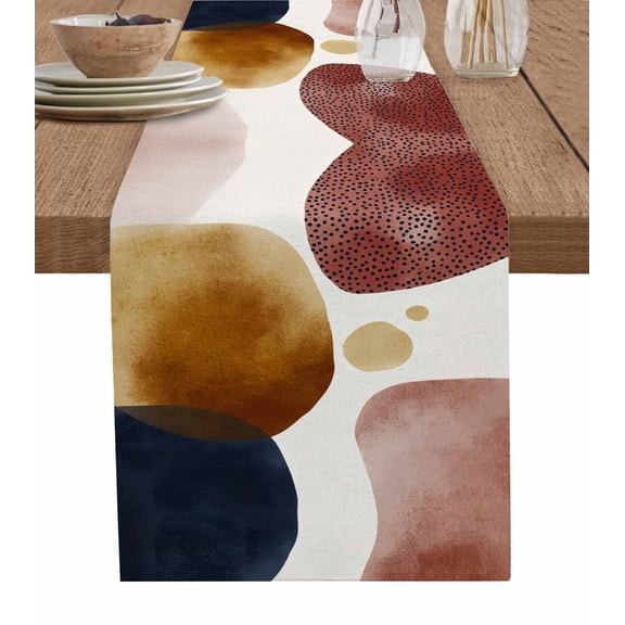 Ldtrchee Red Blue Brown Table Runner 48 Inches, Modern Abstract Middle Century Art Bed Runner Dresser Scarves Tabletop for Indoor Outdoor Parties/Ceremony/Banquet, 13" x 48"