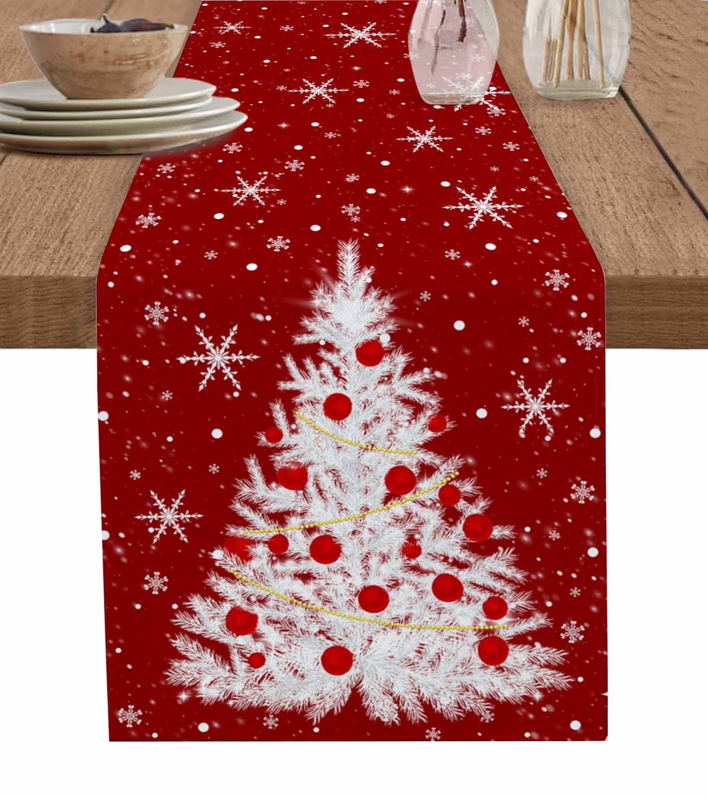Ldtrchee Red Christmas Tree Table Runner 60 Inches, Winter Balls Snowflake Xmas Tree Bed Runner Dresser Scarves Tabletop for Indoor Outdoor Parties/Ceremony/Banquet, 13" x 60"