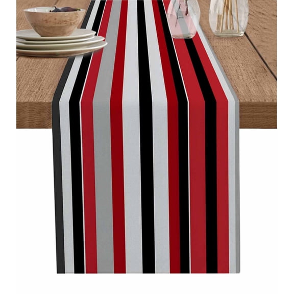 Ldtrchee Red Stripes Table Runner 72 Inches, Black Geometric Grey White Vertical Striped Bed Runner Dresser Scarves Tabletop for Indoor Outdoor Parties/Ceremony/Banquet, 16" x 72"