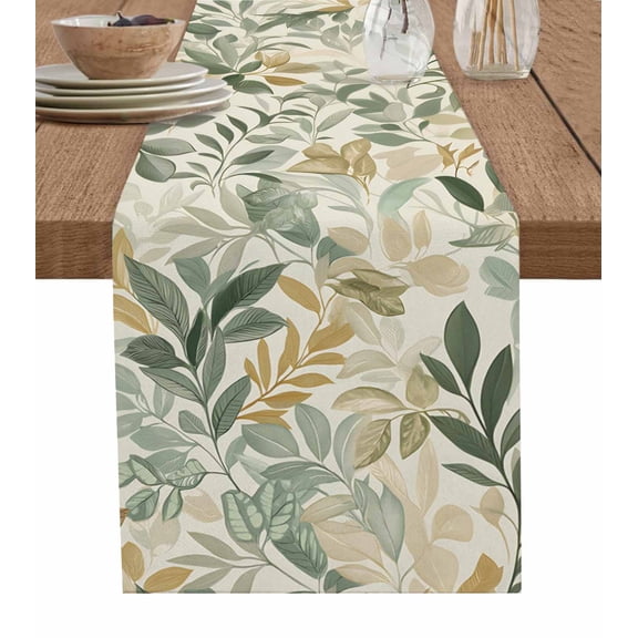 Ldtrchee Sage Green Yellow Botanical Table Runner 48 Inches, Spring Summer Vintage Bed Runner Dresser Scarves Tabletop for Indoor Outdoor Parties/Ceremony/Banquet, 13" x 48"