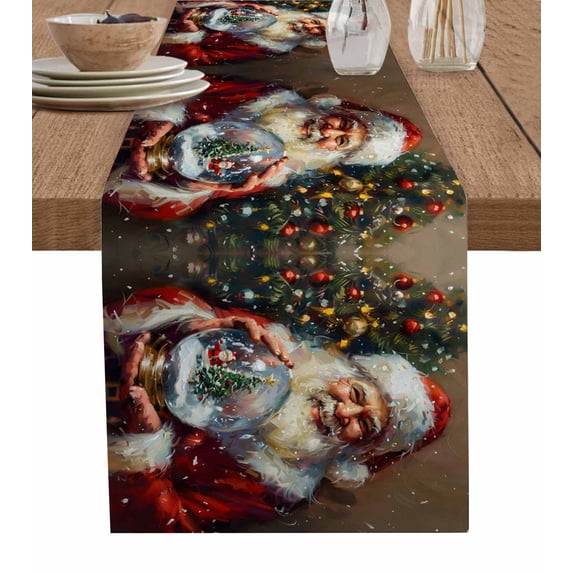 Ldtrchee Santa Claus Table Runner 108 Inches, Christmas Ball Christmas Tree Painting Bed Runner Dresser Scarves Tabletop for Indoor Outdoor Parties/Ceremony/Banquet, 13"x 108"