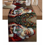 Ldtrchee Santa Claus Table Runner 36 Inches, Christmas Ball Christmas Tree Painting Bed Runner Dresser Scarves Tabletop for Indoor Outdoor Parties/Ceremony/Banquet, 13"x 36"
