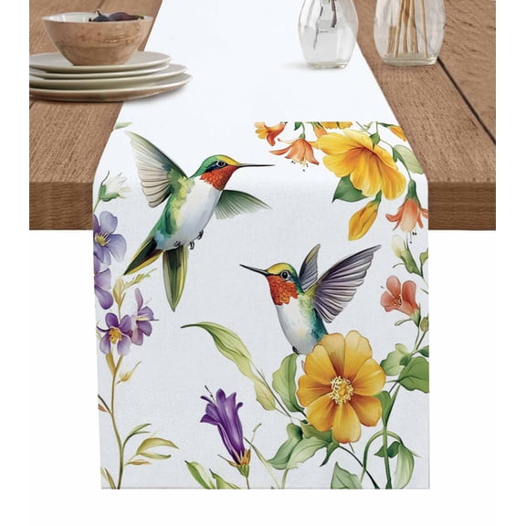 Ldtrchee Spring Floral Table Runner 108 Inches, Summer Botanical Birds Vintage Bed Runner Dresser Scarves Tabletop for Indoor Outdoor Parties/Ceremony/Banquet, 13"x 108"