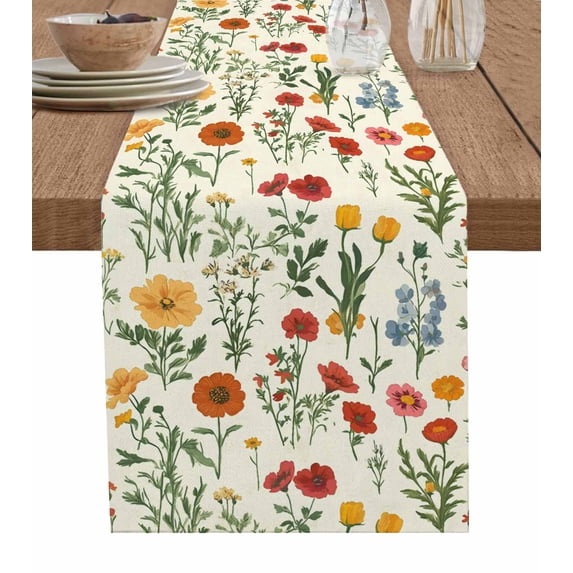Ldtrchee Spring Floral Table Runner 60 Inches, Country Summer Botanical Bed Runner Dresser Scarves Tabletop for Indoor Outdoor Parties/Ceremony/Banquet, 13" x 60"