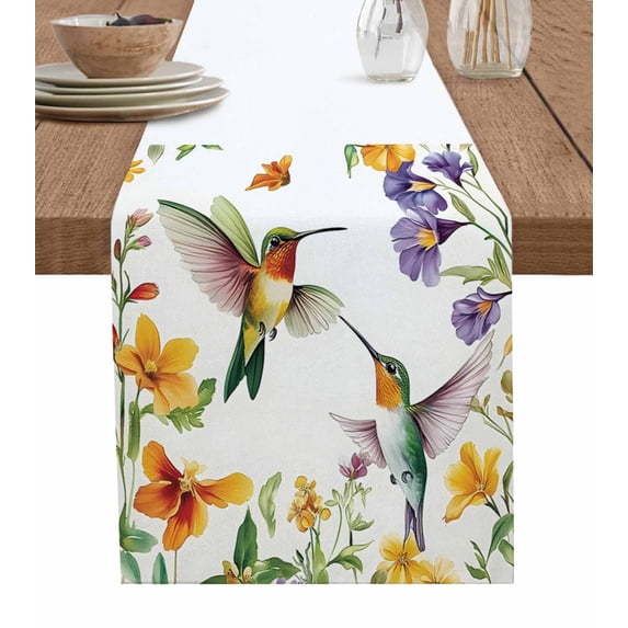 Ldtrchee Spring Floral Table Runner 72 Inches, Summer Botanical Flowers Birds Colorful Bed Runner Dresser Scarves Tabletop for Indoor Outdoor Parties/Ceremony/Banquet, 16" x 72"
