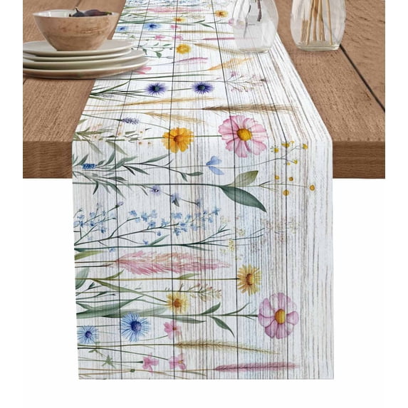 Ldtrchee Spring Floral Table Runner 72 Inches, Vintage Summer Wild Flower Botanical Bed Runner Dresser Scarves Tabletop for Indoor Outdoor Parties/Ceremony/Banquet, 14" x 72"