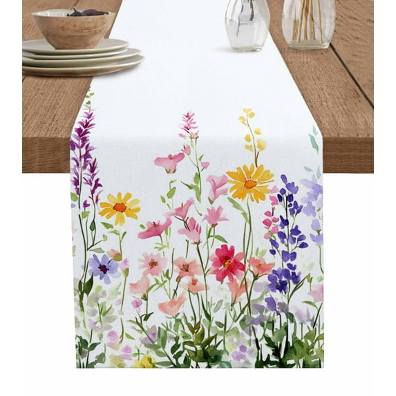 Ldtrchee Spring Floral Table Runner 90 Inches, Colorful Summer Botanical Weeping Bed Runner Dresser Scarves Tabletop for Indoor Outdoor Parties/Ceremony/Banquet, 13" x 90"