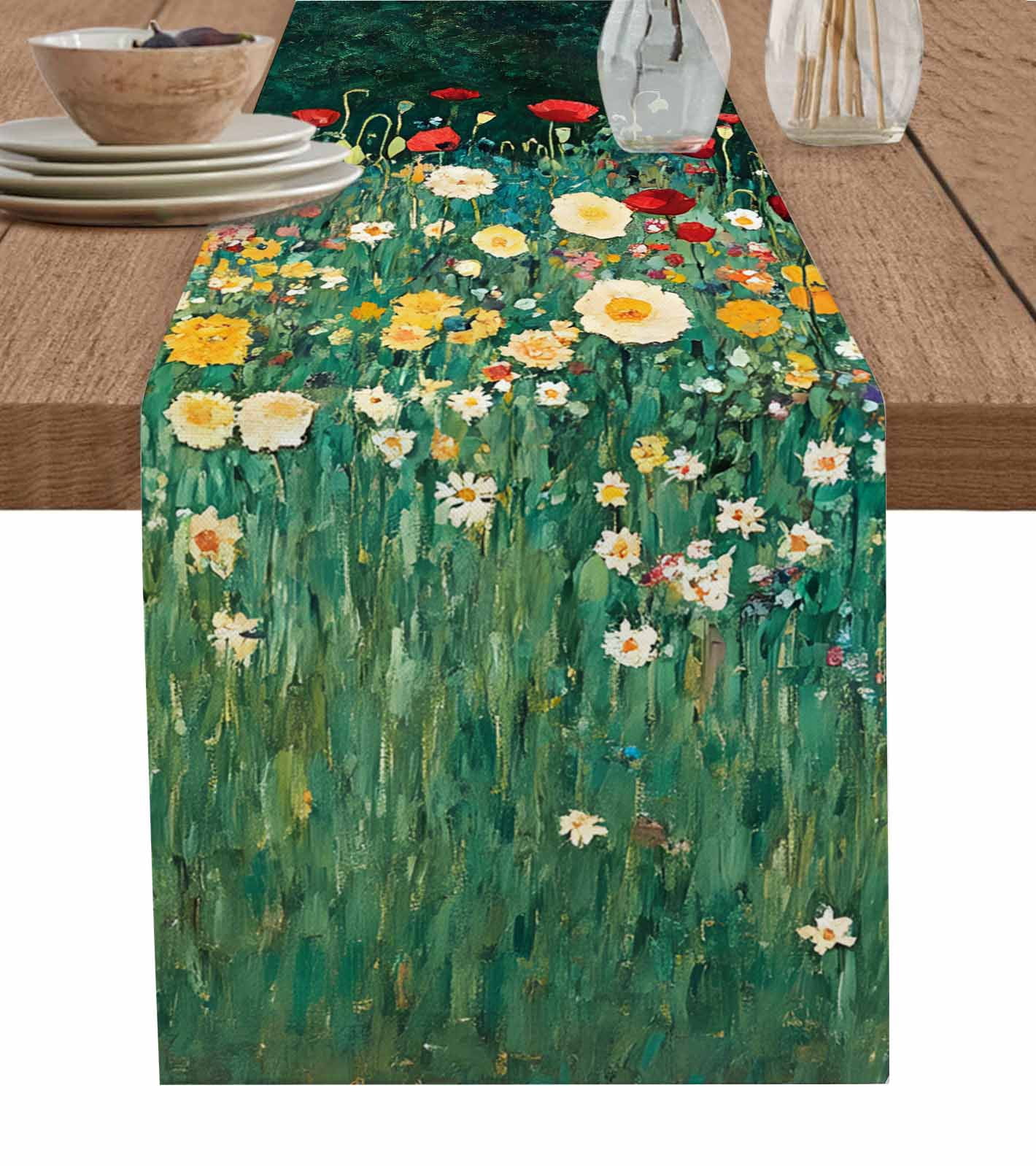 Spring Table Runner 108 Ldtrchee Spring Flowers Table Runner 108 Inches, Red Floral Green Plant ...