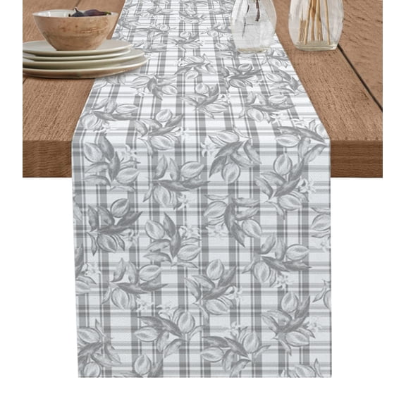 Ldtrchee Summer Lemon Table Runner 48 Inches, Grey Buffalo Plaid Spring Botanical Bed Runner Dresser Scarves Tabletop for Indoor Outdoor Parties/Ceremony/Banquet, 13" x 48"