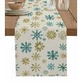 thumbnail image 1 of Ldtrchee Teal Yellow Snowflake Christmas Table Runner 72 Inches, Xmas Snowflake Rustic Bed Runner Dresser Scarves Tabletop for Indoor Outdoor Parties/Ceremony/Banquet, 18" x 72", 1 of 8