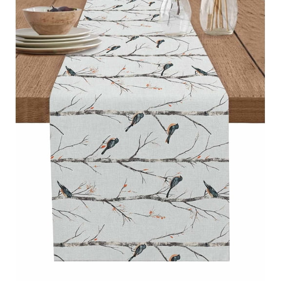 Ldtrchee Tree Bird Table Runner 36 Inches, Forest Winter Branches Minimalist Plant Retro Bed Runner Dresser Scarves Tabletop for Indoor Outdoor Parties/Ceremony/Banquet, 13"x 36"