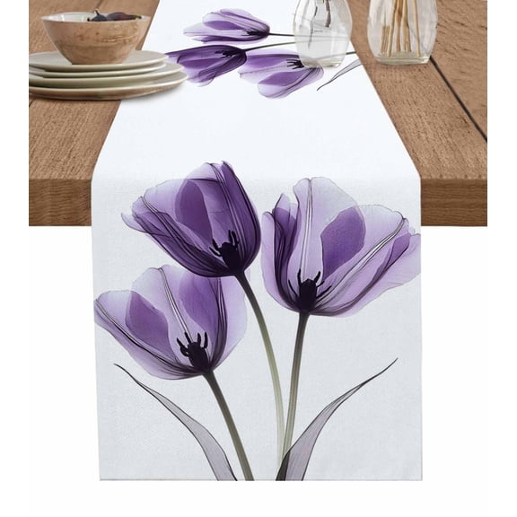 Ldtrchee Tulip Purple Table Runner 48 Inches, Spring Floral Botanical Bloom Bed Runner Dresser Scarves Tabletop for Indoor Outdoor Parties/Ceremony/Banquet, 13" x 48"