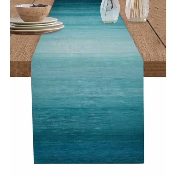 Ldtrchee Turquoise Ombre Table Runner 60 Inches, Modern Abstract Art Gradient Bed Runner Dresser Scarves Tabletop for Indoor Outdoor Parties/Ceremony/Banquet, 13" x 60"