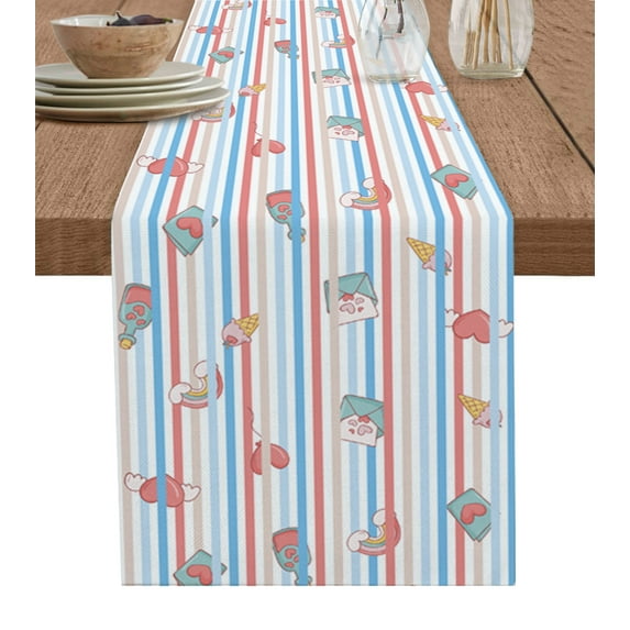 Ldtrchee Valentines Love Heart Table Runner 90 Inches, Colorful Rainbow Cream Striped Bed Runner Dresser Scarves Tabletop for Indoor Outdoor Parties/Ceremony/Banquet, 13" x 90"