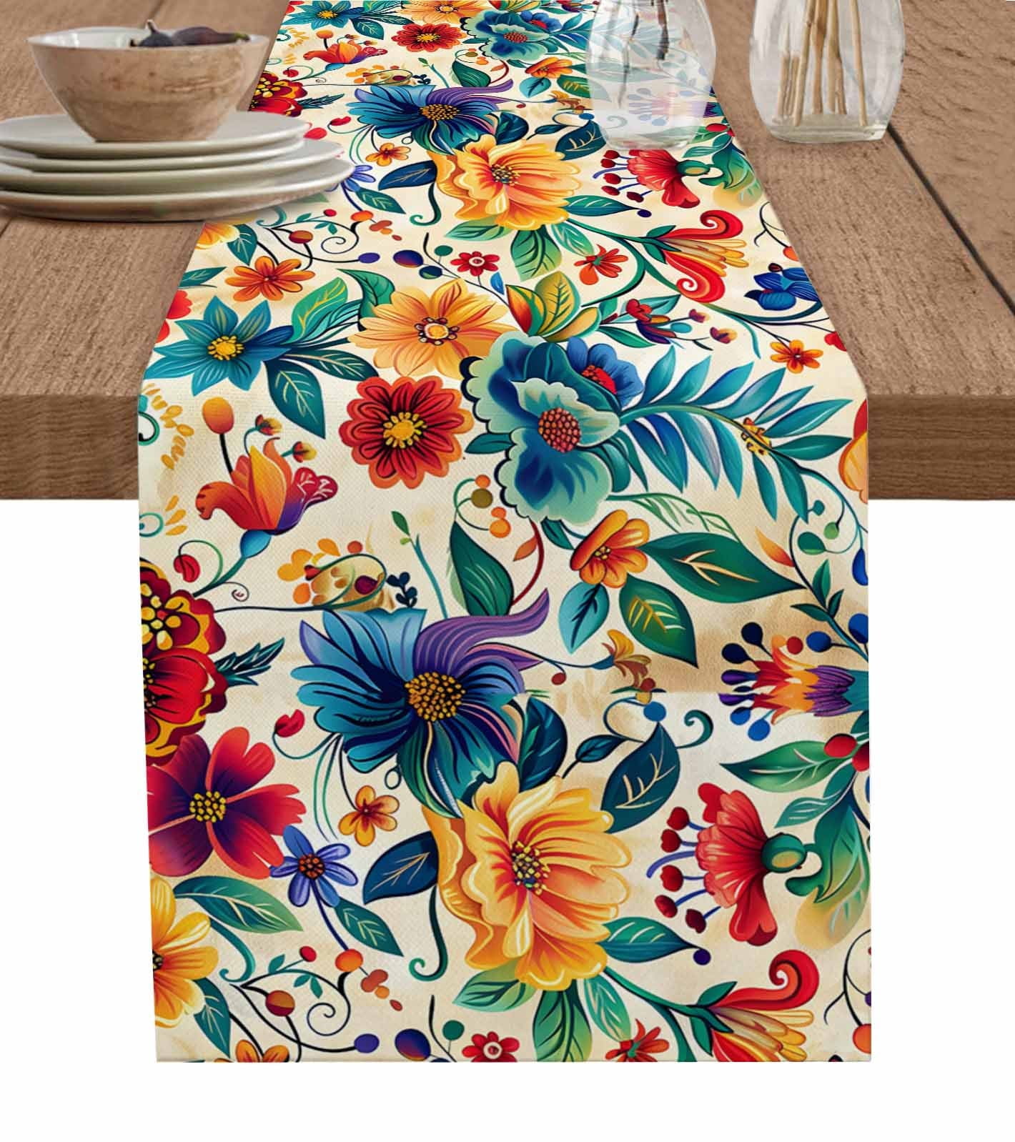 Ldtrchee Vintage Botanical Table Runner 72 Inches, Spring Floral Summer Vintage Bed Runner Dresser Scarves Tabletop for Indoor Outdoor Parties/Ceremony/Banquet, 16" x 72"