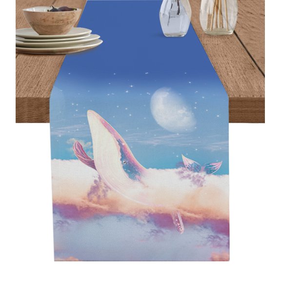 Ldtrchee Whale Table Runner 36 Inches, Pink Blue Ombre Fantasy Starry Sky Whale Bed Runner Dresser Scarves Tabletop for Indoor Outdoor Parties/Ceremony/Banquet, 13"x 36"