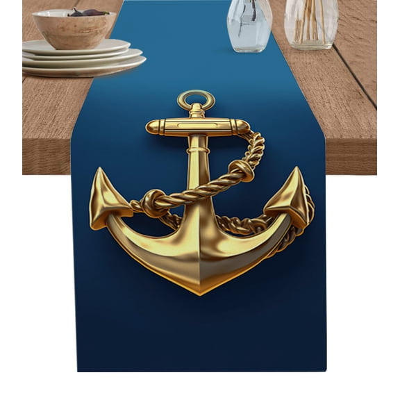 Ldtrchee Yellow Anchor Table Runner 48 Inches, Coastal Nautical Anchor Navy Blue Bed Runner Dresser Scarves Tabletop for Indoor Outdoor Parties/Ceremony/Banquet, 13" x 48"